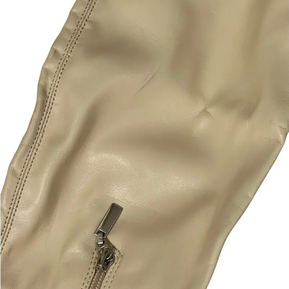 Schutz Boots Over the Knee Leather Guily Up Eggshell Cream New Shopworn